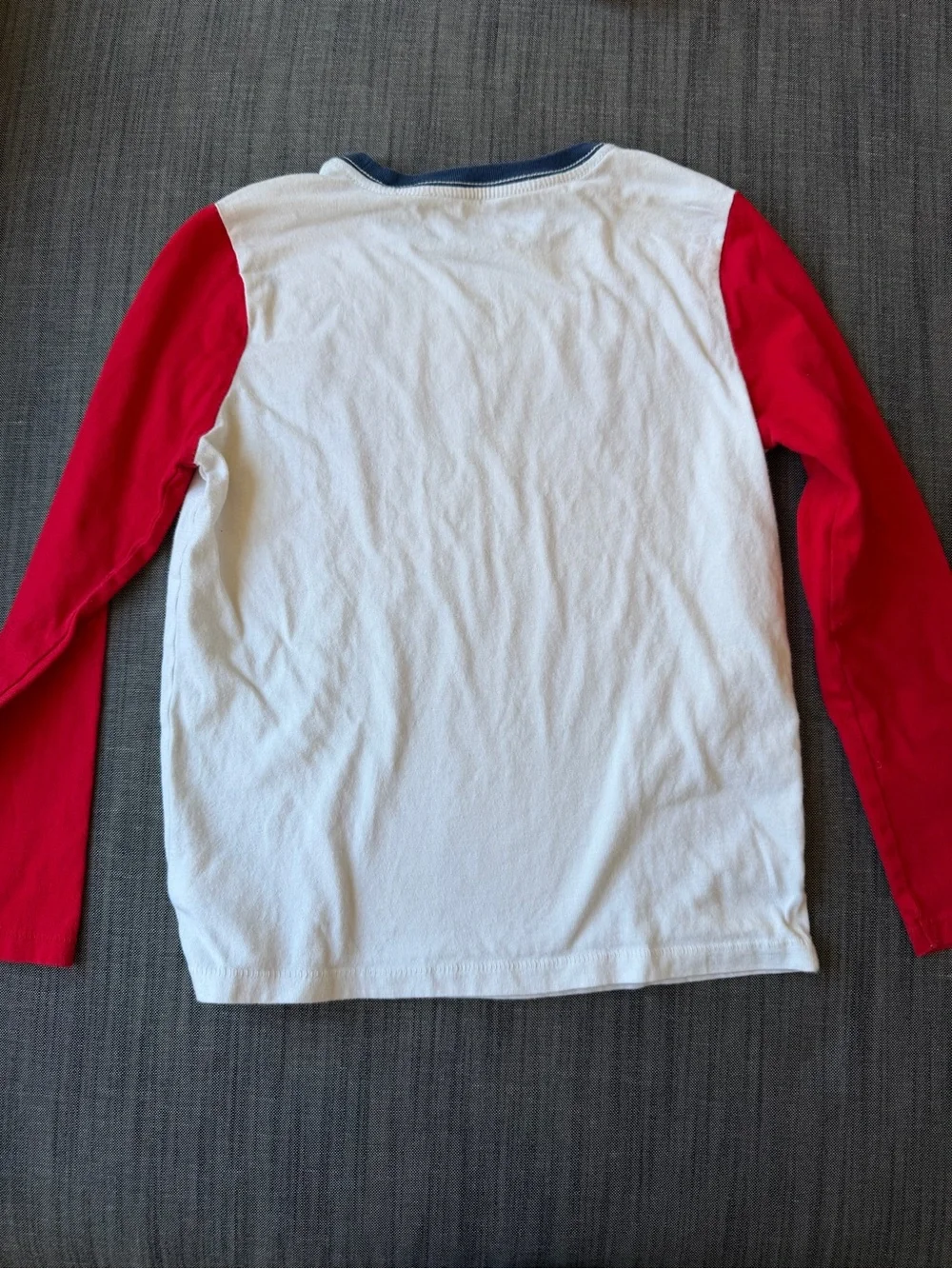 GAP White Tee with Red Sleeves and Navy Logo